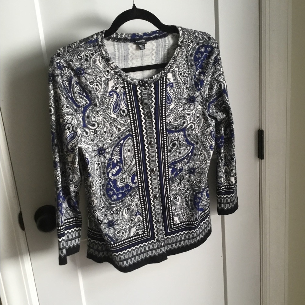 Rafaella Blue and Black Paisley Blouse